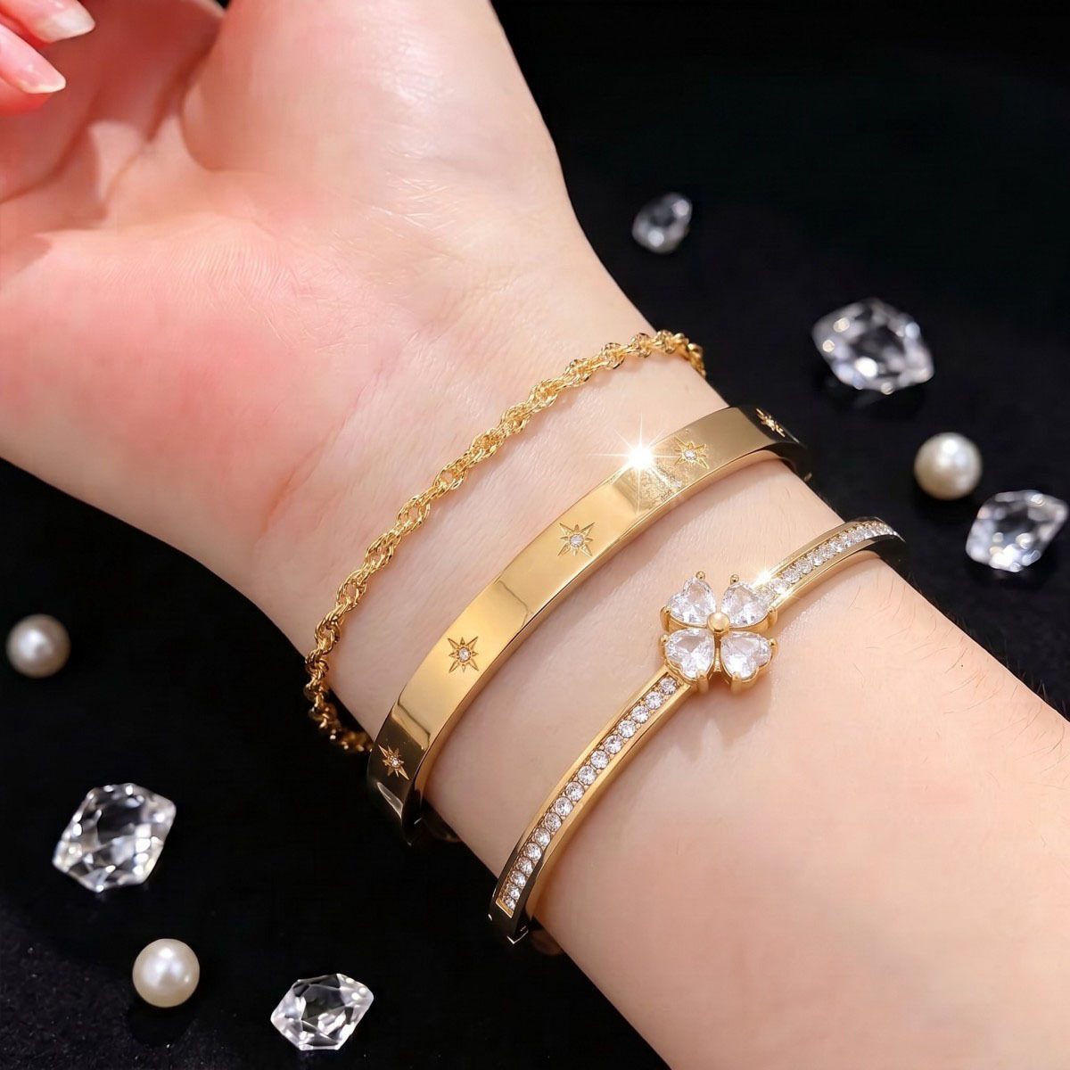 3pc Women's Gift Stainless Steel Bracelet Set, Waterproof
